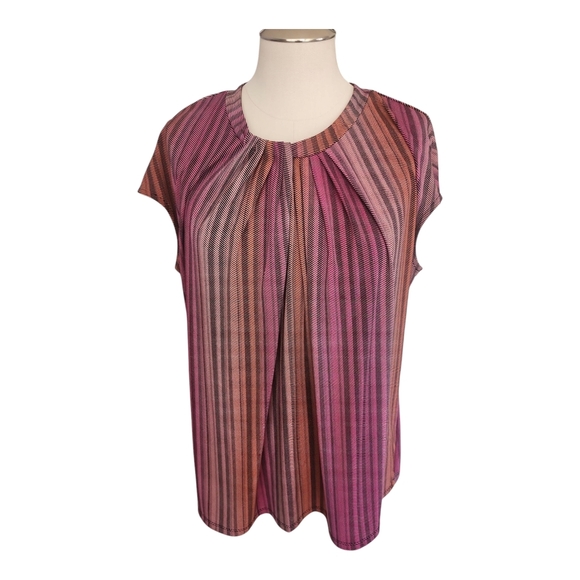 Worthington Striped Multicolor Women's Blouse Stripes Cap Sleeve XL - Picture 1 of 8
